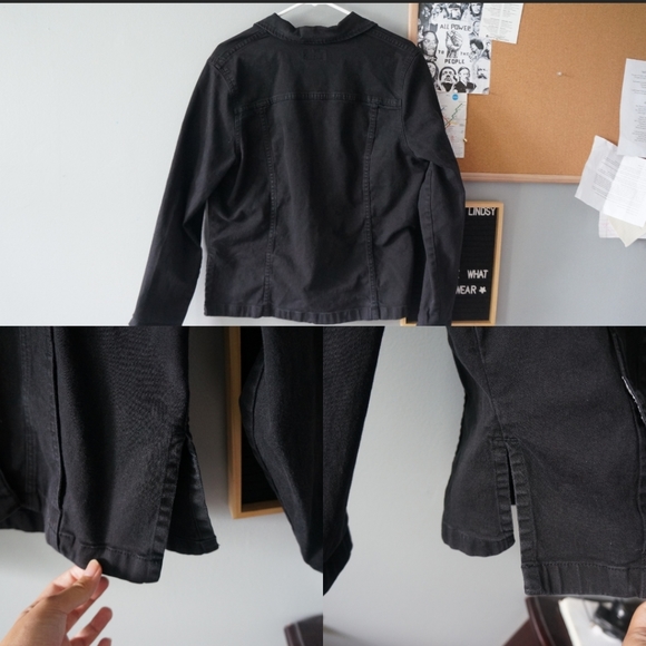 unisex black button up jean jacket - Picture 3 of 5